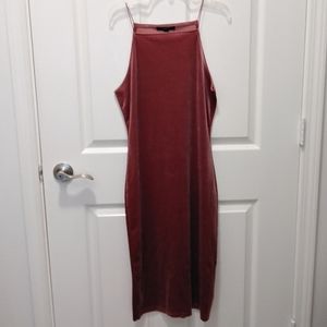 rose pink high neck spaghetti strap dress